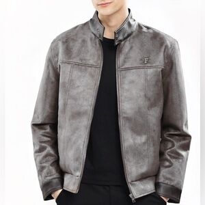 FERRARI F COLLECTIONS — MADE IN ITALY, FAUX LEATHER, SUEDE, GREY, LUXURY JACKET